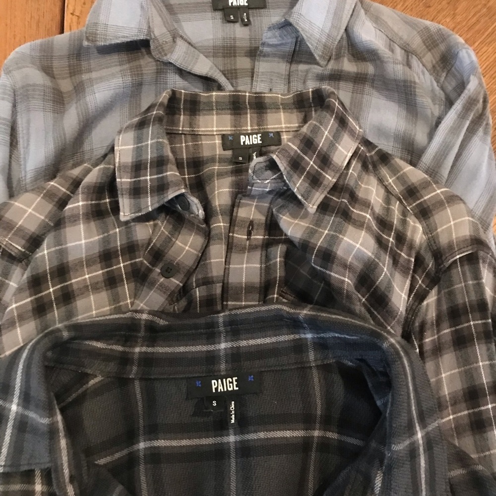 PAIGE Men's Casual Plaid Shirts - Gray and Blue